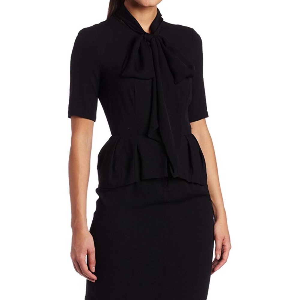 Denisa Silk Tie Neck Peplum Dress